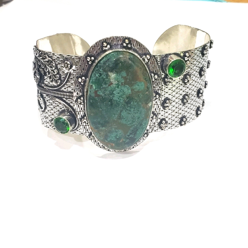 Peridot Bracelet, azurite bangle, 925 silver cuff bracelet, azurite, peridot